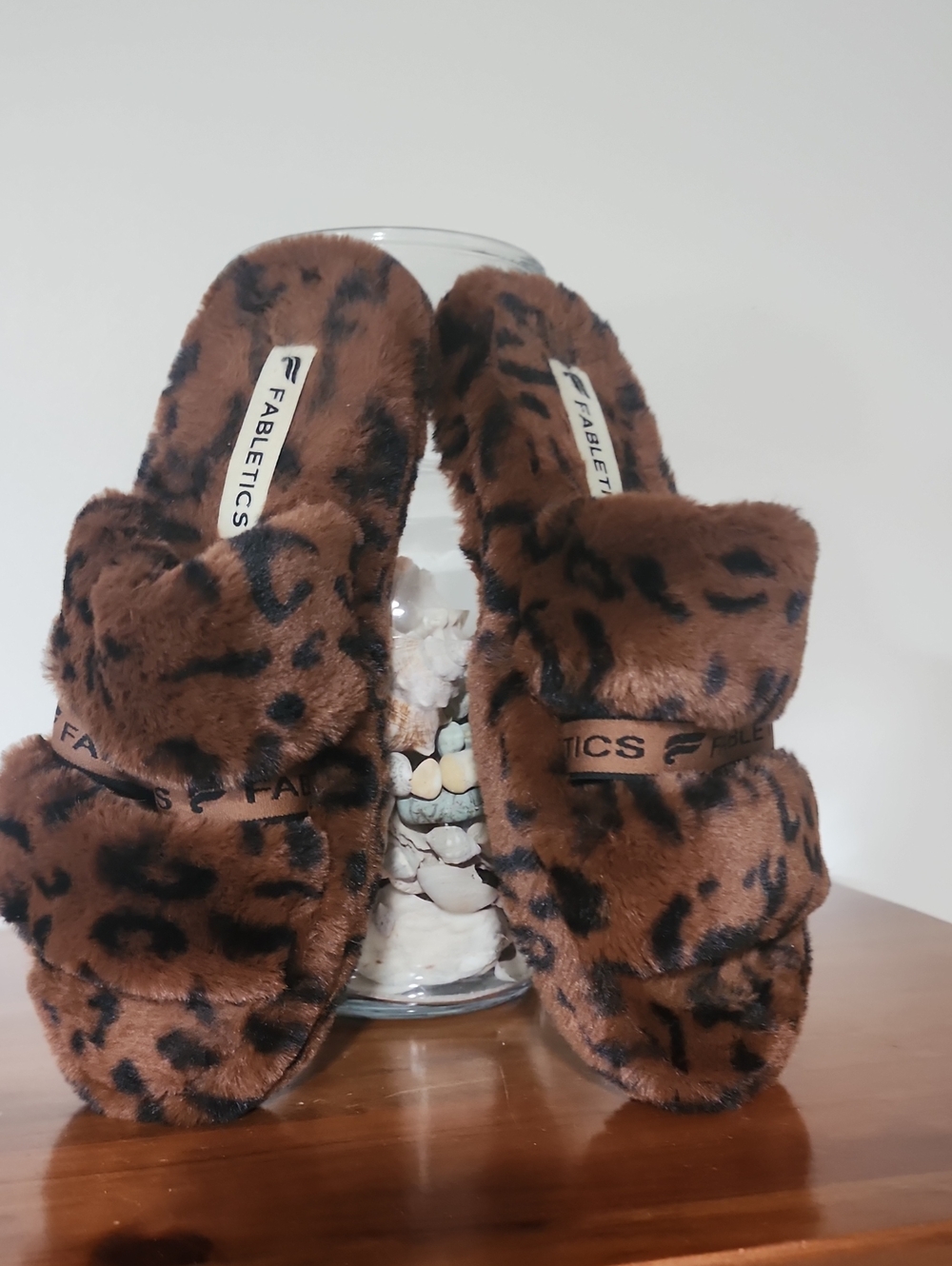 Fabletics Brown Leopard Faux Fur Slide Slippers